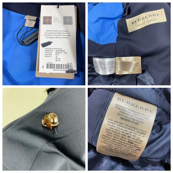 NWT Burberry The Regina Women Size 8 Wool Gabardine Long Trench Coat Navy $2,890 - Picture 12 of 12